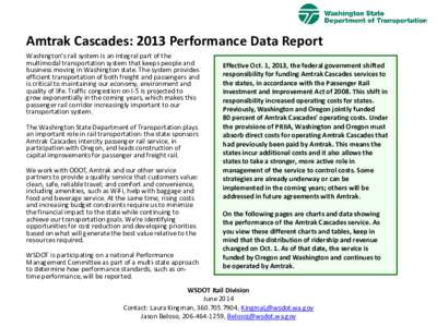 Amtrak Cascades: 2012 Performance Data Report