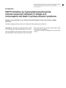 HSP70 inhibition by 2-phenylethynesulfonamide induces lysosomal cathepsin D release and immunogenic cell death in primary effusion lymphoma