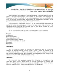 Infidelidad, causa o consecuencia de la crisis de pareja  Psic. Hilda Beatriz Salmerón García