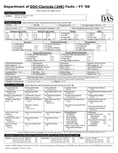 Department of DOC-Clarinda[removed]Facts – FY ’08 http://www.doc.state.ia.us/ General Information Address: