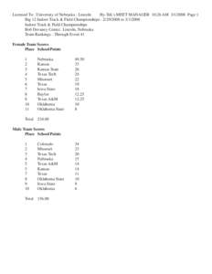 Licensed To: University of Nebraska - Lincoln Hy-Tek’s MEET MANAGER 10:26 AM[removed]Page 1 Big 12 Indoor Track & Field Championships[removed]to[removed]Indoor Track & Field Championships Bob Devaney Center, Linc