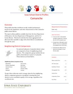 Iowa School District Profiles  Camanche Overview This profile describes enrollment trends, student performance, income levels, population, and other characteristics of the Camanche