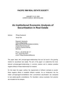 PACIFIC RIM REAL ESTATE SOCIETY  JANUARY 21-23, 2002 CHRISTCHURCH, NEW ZEALAND  An Institutional Economic Analysis of