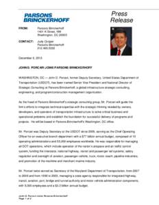 Press Release FROM: Parsons Brinckerhoff 1401 K Street, NW