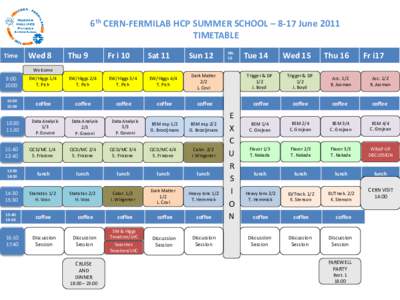 6th CERN-FERMILAB HCP SUMMER SCHOOL – 8-17 June 2011 TIMETABLE Time Wed 8