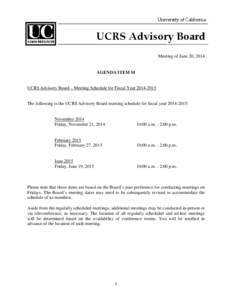 University of California  UCRS Advisory Board Meeting of June 20, 2014  AGENDA ITEM M
