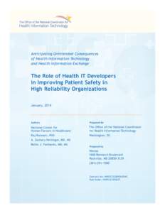 The Role of Health IT Developers in Improving Patient Safety in High Reliability Organizations