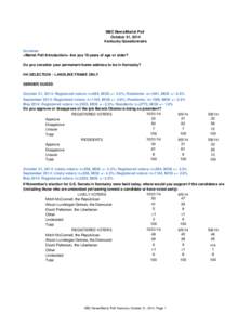 NBC News/Marist Poll October 31, 2014 Kentucky Questionnaire Screener <Marist Poll Introduction> Are you 18 years of age or older? Do you consider your permanent home address to be in Kentucky?