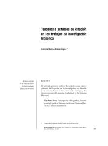 Tendencias actuales de citación en los trabajos de investigación ﬁlosóﬁca