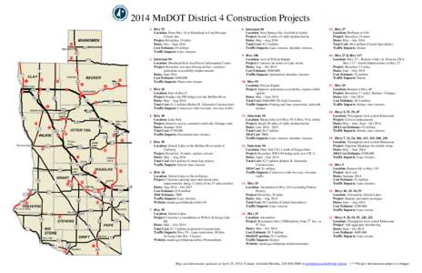 2014 MnDOT District 4 Construction Projects 1. Hwy 75 Location: From Hwy 10 in Moorhead to Clay/Norman County line Project: Resurface 19 miles Dates: July – Sept 2014