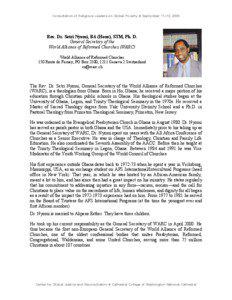Consultation of Religious Leaders on Global Poverty ♦ September 11–13, 2005  Rev. Dr. Setri Nyomi, BA (Hons), STM, Ph. D.