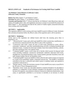 REGULATION[removed]Standards of Performance for Existing Solid Waste Landfills Air Pollution Control District of Jefferson County Jefferson County, Kentucky