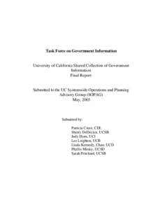 Task Force on Government Information  University of California Shared Collection of Government Information Final Report