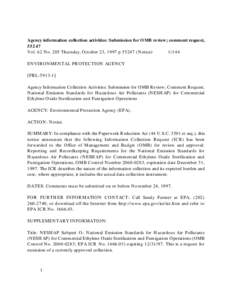 Agency information collection activities: Submission for OMB review; comment request, 55247 Vol. 62 No. 205 Thursday, October 23, 1997 p[removed]Notice[removed]ENVIRONMENTAL PROTECTION AGENCY [FRL[removed]]