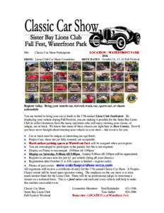 TO:  Classic Car Show Participants FROM: Lions Club Car Show Committee