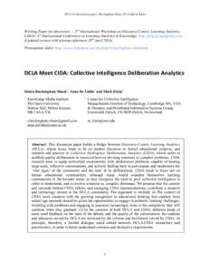 DCLA14 discussion paper: Buckingham Shum, De Liddo & Klein  Working Paper for discussion — 2nd International Workshop on Discourse-Centric Learning Analytics, LAK14: 4th International Conference on Learning Analytics &