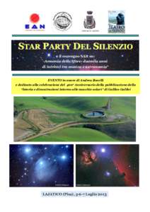 STAR PARTY DEL SILENZIO e il convegno SAIt su: “Armonia delle Sfere: duemila anni di intrecci tra musica e astronomia”  EVENTO in onore di Andrea Bocelli