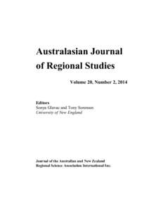Australasian Journal of Regional Studies Volume 20, Number 2, 2014 Editors Sonya Glavac and Tony Sorensen