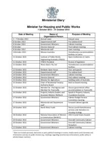 Ministerial diaries of Tim Mander MP - 1 October 2013 – 31 October 2013