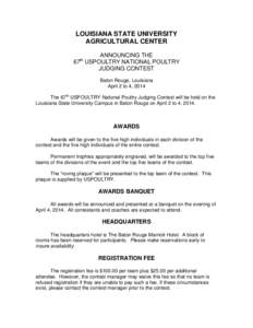 LOUISIANA STATE UNIVERSITY AGRICULTURAL CENTER ANNOUNCING THE 67 USPOULTRY NATIONAL POULTRY JUDGING CONTEST th