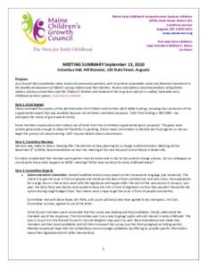 Maine Early Childhood Comprehensive Systems Initiative DHHS, State House Station #11 2 Anthony Avenue Augusta, ME[removed]www.maine-eccs.org First Lady Karen Baldacci