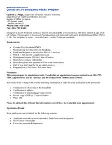Health and Human Services  Quality of Life Emergency PSE&G Program Cynthia L. Paige, Supervisor of Senior Citizens Activities Department of Health and Human Services Bureau of Office on Aging