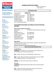 MATERIAL SAFETY DATA SHEET Issued[removed]Code: Amber IDENTIFICATION Product Name: CEMCOTE