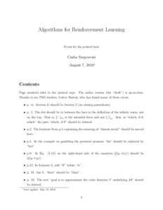 Algorithms for Reinforcement Learning Errata for the printed book Csaba Szepesv´ari August 7, 2010∗