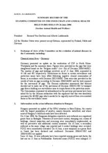 SANCO – D[removed]D[removed]SUMMARY RECORD OF THE STANDING COMMITTEE ON THE FOOD CHAIN AND ANIMAL HEALTH HELD IN BRUSSELS ON 26 June[removed]Section Animal Health and Welfare)