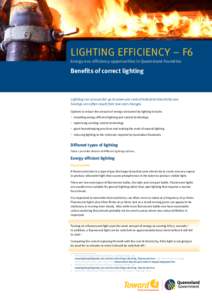 LIGHTING EFFICIENCY – F6 Energy eco-efficiency opportunities in Queensland Foundries Benefits of correct lighting  Lighting can account for up to seven per cent of industrial electricity use.