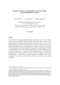 Rejection of Purchase: An Empirical Study on Contract Farming in the Pineapple Industry in Ghana Aya Suzukiab*† a