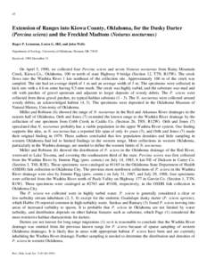Extension of Ranges into Kiowa County, Oklahoma, for the Dusky Darter (Percina sciera) and the Freckled Madtom (Noturus nocturnus)