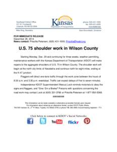 Shoulder / Kansas Department of Transportation / Transport / Neodesha /  Kansas / Leck