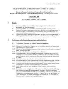 Latest Version February[removed]BOARD OF REGENTS OF THE UNIVERSITY SYSTEM OF GEORGIA Rubrics to Measure Institutional Progress Toward Meeting The Regents’ 2003 Principles and Actions for the Preparation of Educators for 