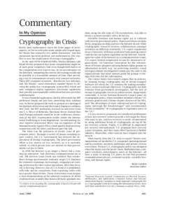 commentary.qxp[removed]:38 PM Page 461  Commentary In My Opinion  Cryptography in Crisis