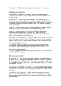 A reading list for HLC (Feb 2008, some additions Nov-Dec 2010, not complete)  Older things (early milestones): 1. Fairclough, G., Lambrick G. and McNab A. (edsYesterday’s World, Tomorrow’s Landscape: the Engli