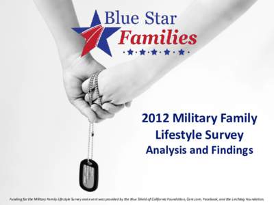 2012 Military Family Lifestyle Survey Analysis and Findings Funding for the Military Family Lifestyle Survey and event was provided by the Blue Shield of California Foundation, Care.com, Facebook, and the Leichtag Founda