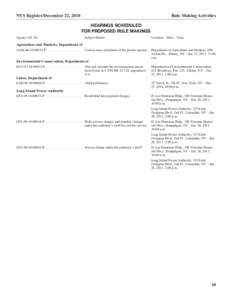 NYS Register/December 22, 2010  Rule Making Activities HEARINGS SCHEDULED FOR PROPOSED RULE MAKINGS