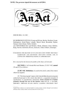 NOTE: The governor signed this measure on[removed]HOUSE BILL[removed]BY REPRESENTATIVE(S) Young and Wilson, Becker, Buckner, Exum, Hullinghorst, Kraft-Tharp, Labuda, Mitsch Bush, Rosenthal, Ryden,