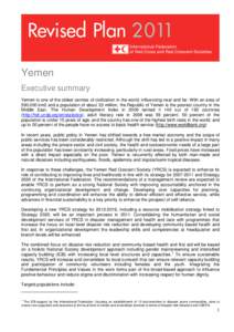 Yemen Executive summary Yemen is one of the oldest centres of civilization in the world, influencing near and far. With an area of 530,000 km2 and a population of about 23 million, the Republic of Yemen is the poorest co