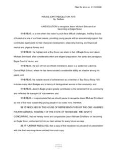 Filed for intro on[removed]HOUSE JOINT RESOLUTION 7010 By DuBois  A RESOLUTION to recognize Jason Michael Strickland on