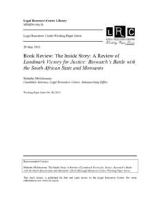 Legal Resources Centre Library  Legal Resources Centre Working Paper Series  29 May 2013