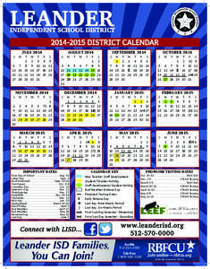 LEANDER  INDEPENDENT SCHOOL DISTRICT[removed]DISTRICT CALENDAR