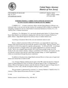 United States Attorney  District of New Jersey FOR IMMEDIATE RELEASE Sept. 20, 2012