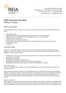 Real Estate Institute of Australia 16 Thesiger Court I PO Box 234, Deakin ACT 2600 Phone[removed]I Fax[removed]www.reia.com.au I [removed]  REIA Consumer Fact Sheet