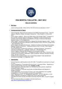 ESA MONTHLY BULLETIN – MAY 2012 TABLE OF CONTENTS: • ESA News