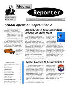 Algonac  Reporter Volume 14 Issue 1  A newsletter for the residents of Algonac Community Schools