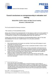 Council of the European Union  PRESS EN COUNCIL CONCLUSIONS Brussels, 12 December 2014