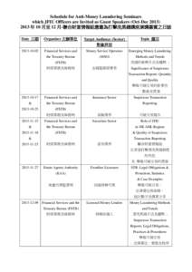 Schedule for Anti-Money Laundering Seminars which JFIU Officers are Invited as Guest Speakers (Oct-Dec 2013)