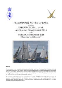 PRELIMINARY NOTICE OF RACE FOR THE INTERNATIONAL 2.4MR AUSTRALIAN CHAMPIONSHIP 2016 AND